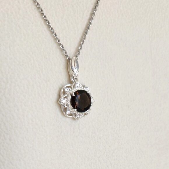 Smoky Quartz Pendant Necklace Stainless Steel Chain - Picture 4 of 9